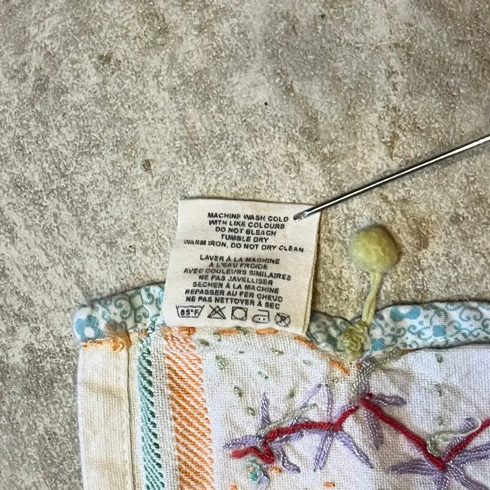 Cotton Dish Towels Pair Embroidered Farm Scene Patchwork Polka Dot Trimmed